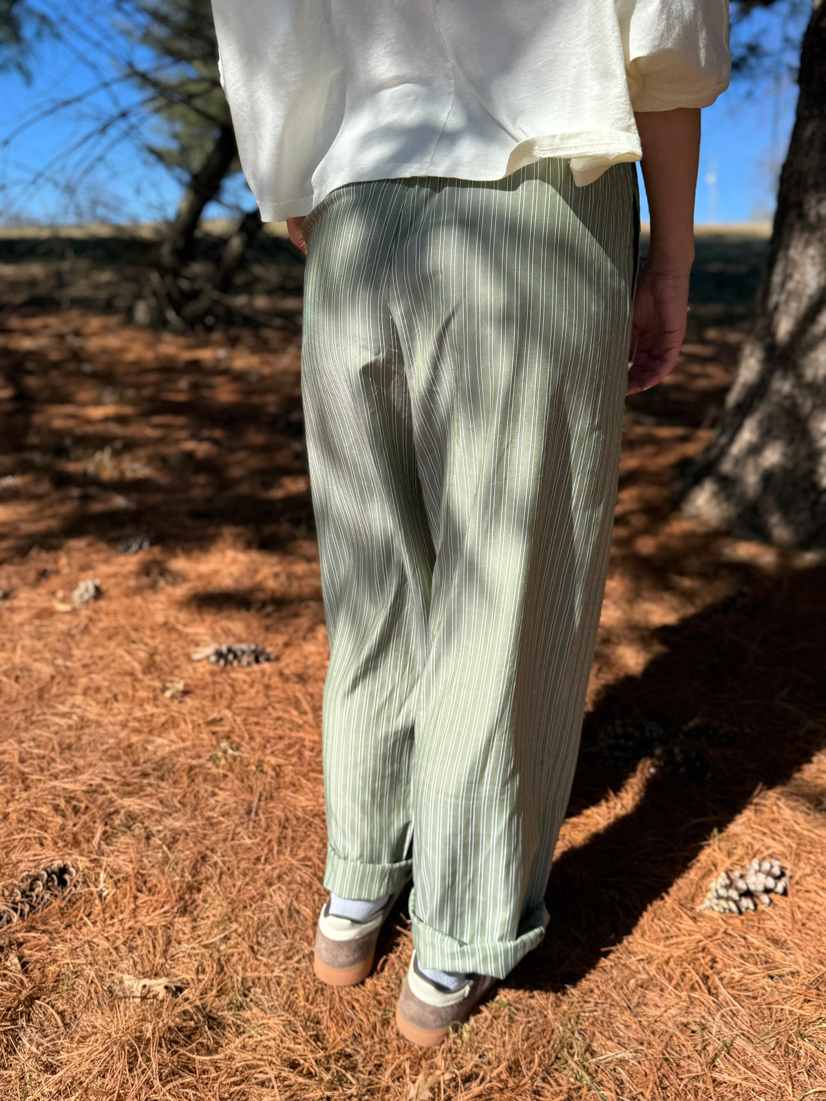 Olive Striped Pajama Lounge Pants