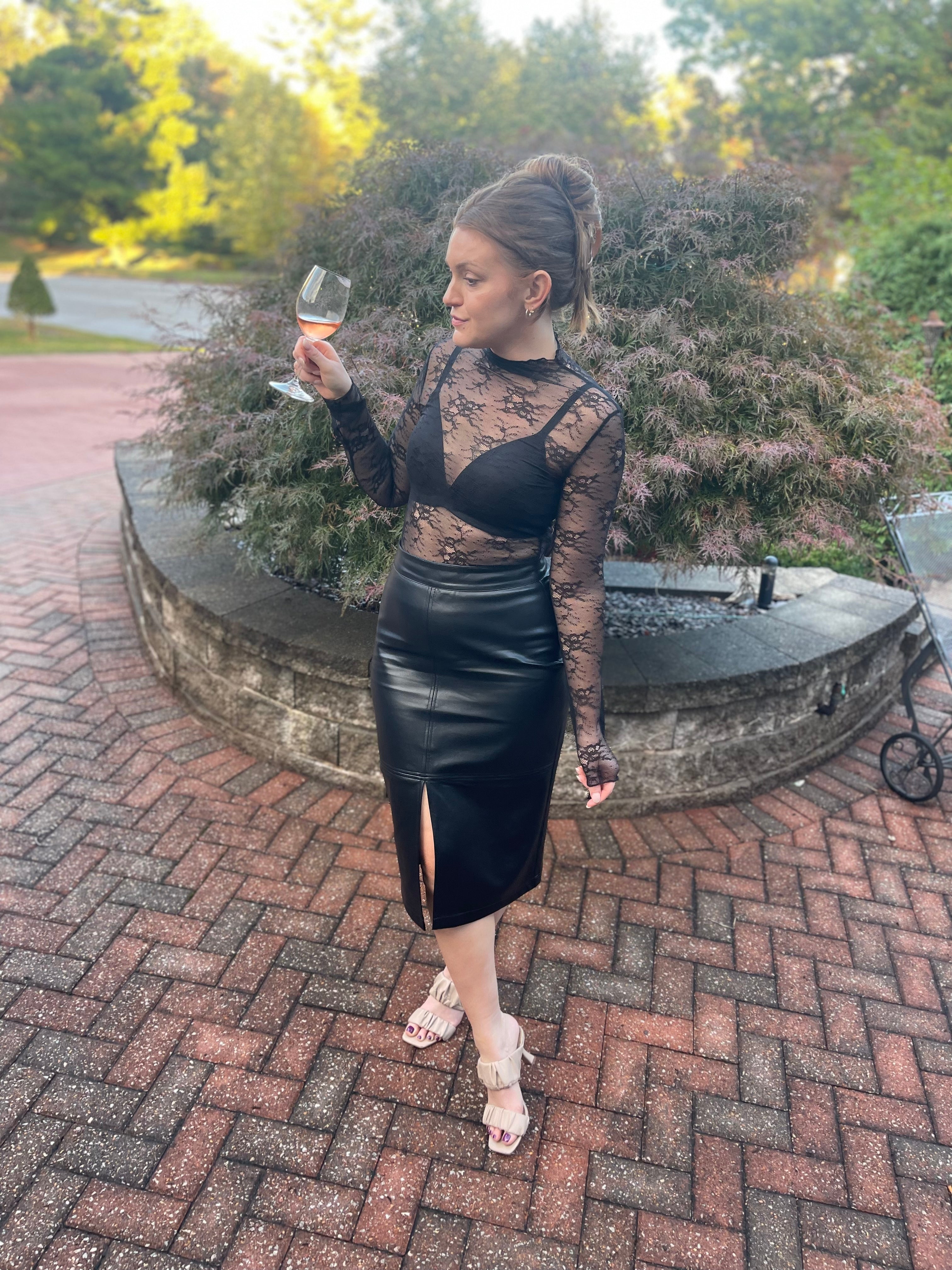 Black Vegan Leather Midi Skirt