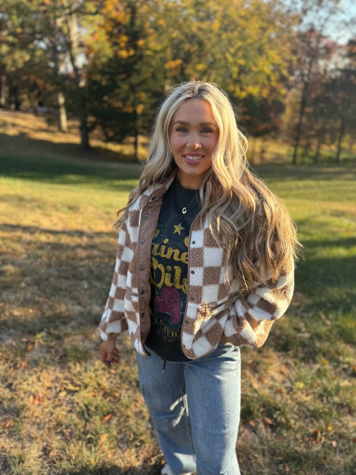 Taupe Checkered Fleece Jacket