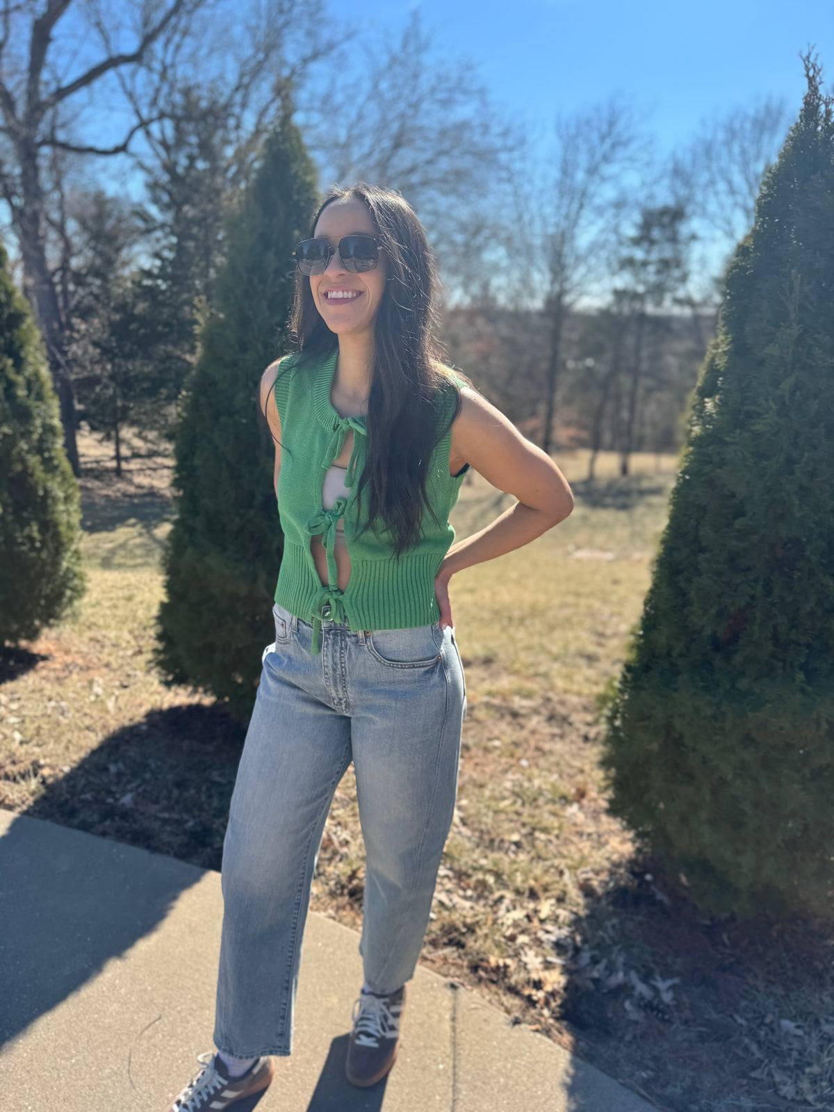 Green Tie Front Sweater Vest