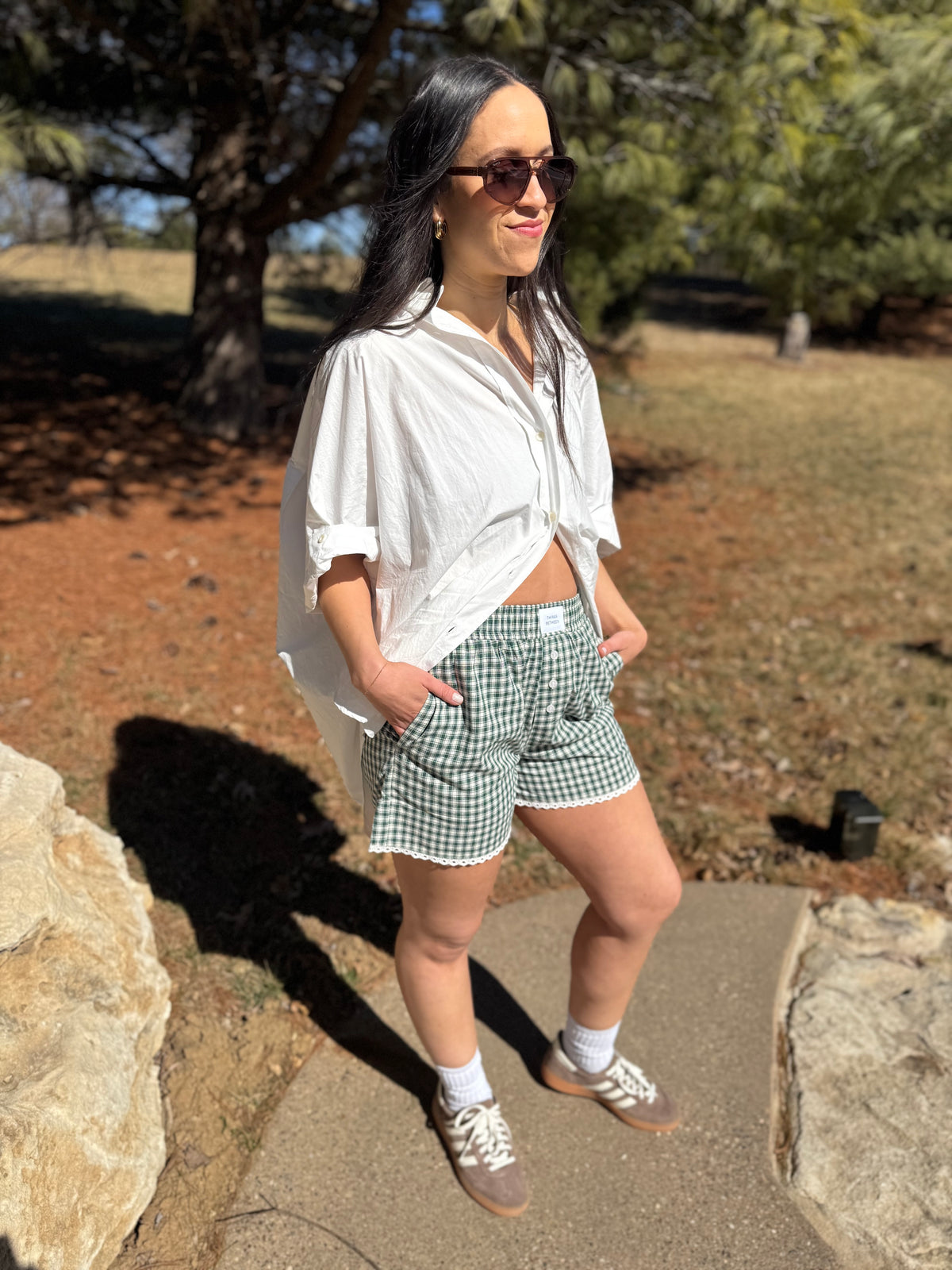 Green Plaid Lace Detail Boxer Shorts