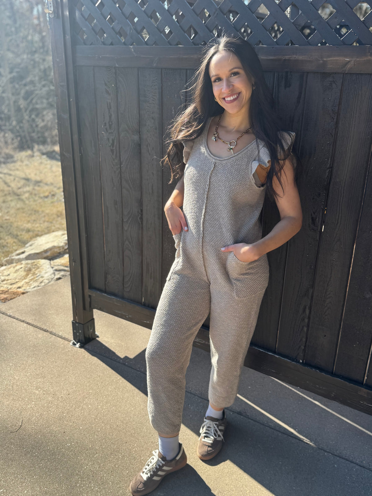 Ruffle Sleeve Knit Jumpsuit