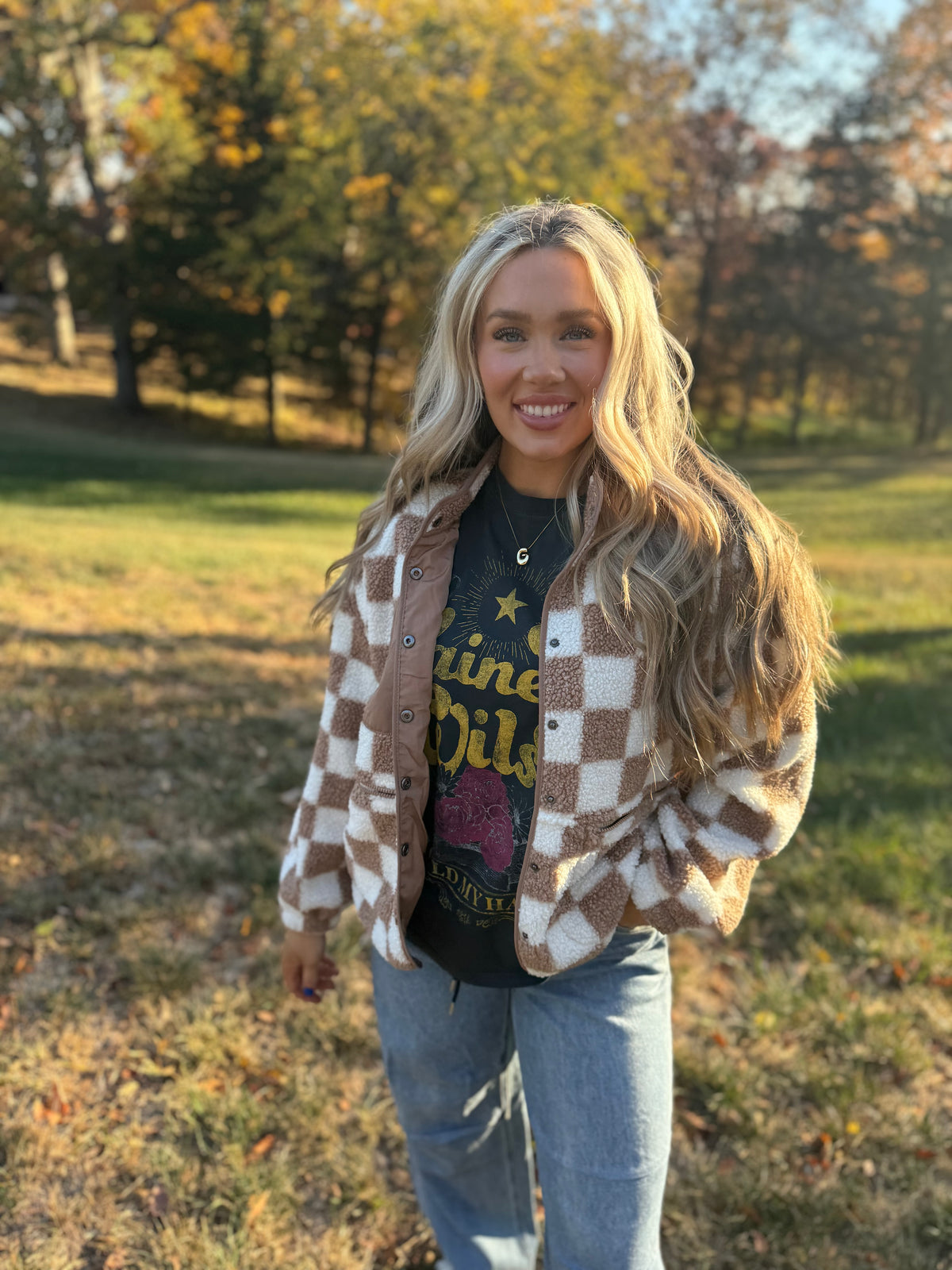 Taupe Checkered Fleece Jacket