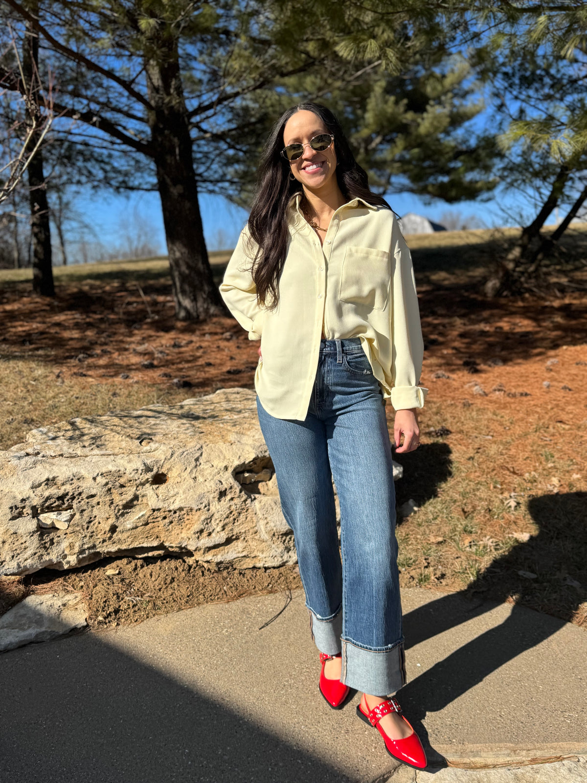 Butter Yellow Oversized Button Up Shirt