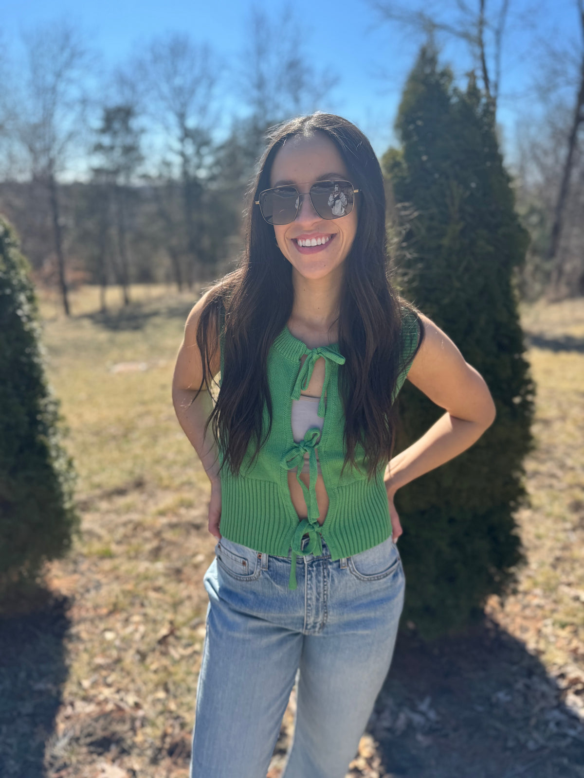 Green Tie Front Sweater Vest