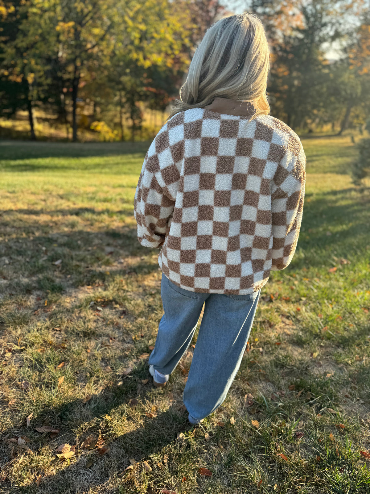 Taupe Checkered Fleece Jacket