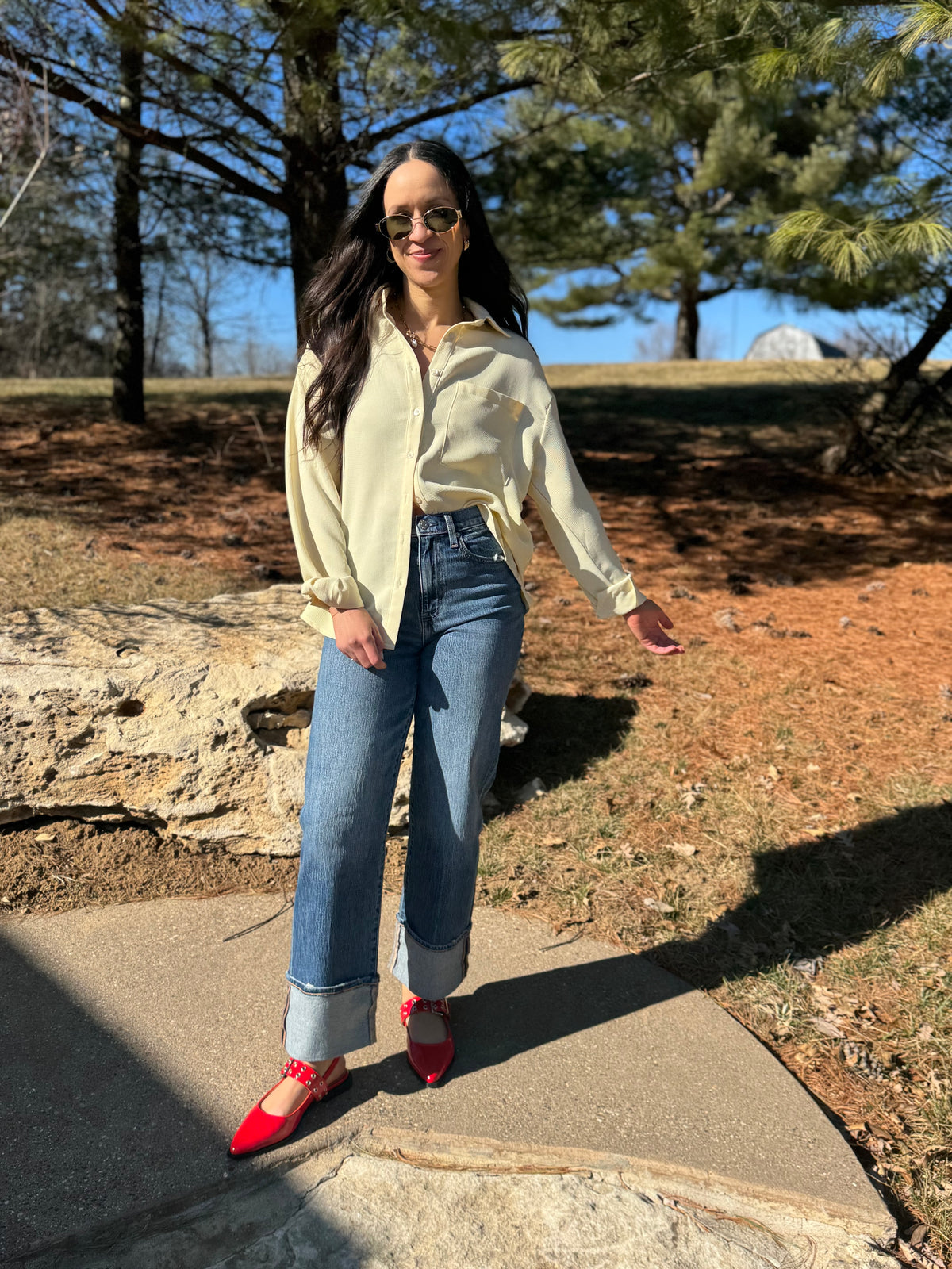 Butter Yellow Oversized Button Up Shirt