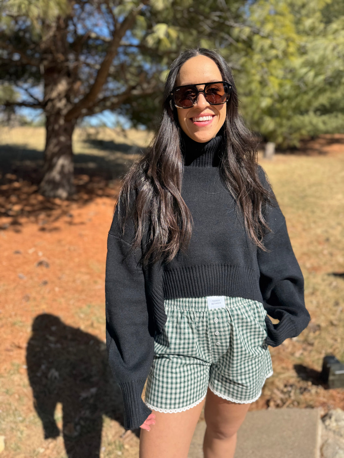 Green Plaid Lace Detail Boxer Shorts