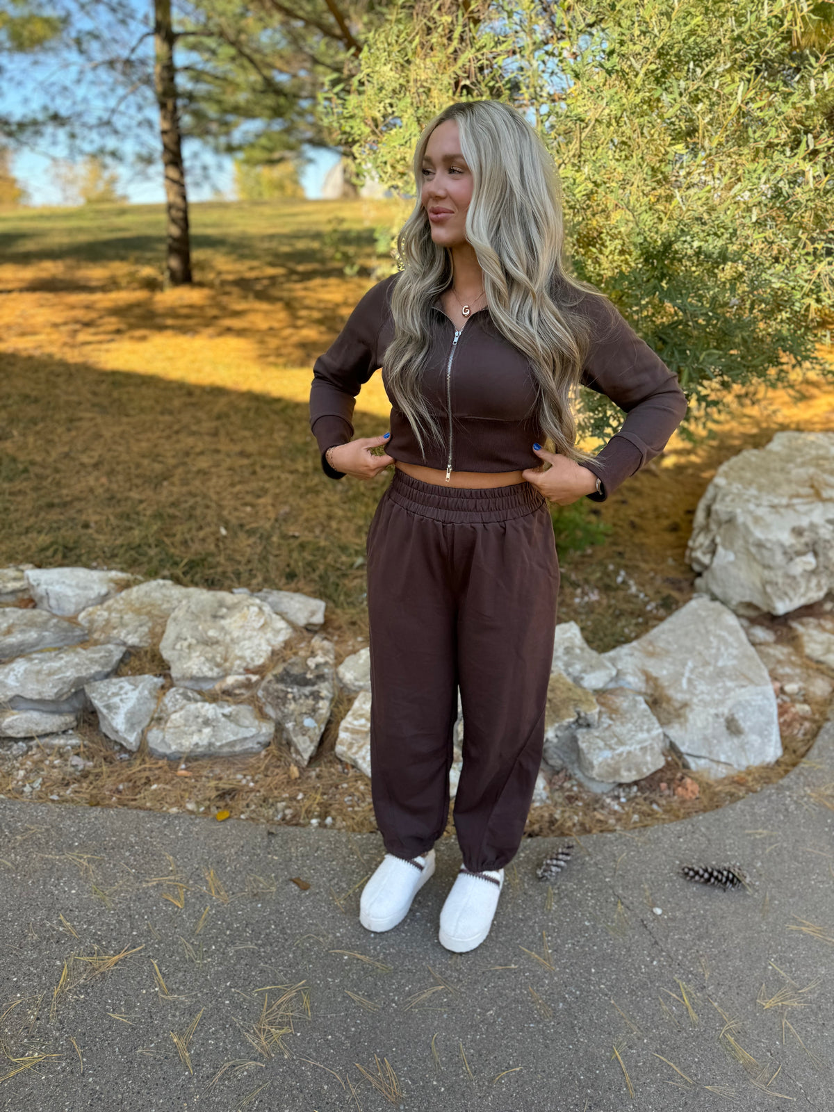 Chocolate Crop Jacket & Jogger Set