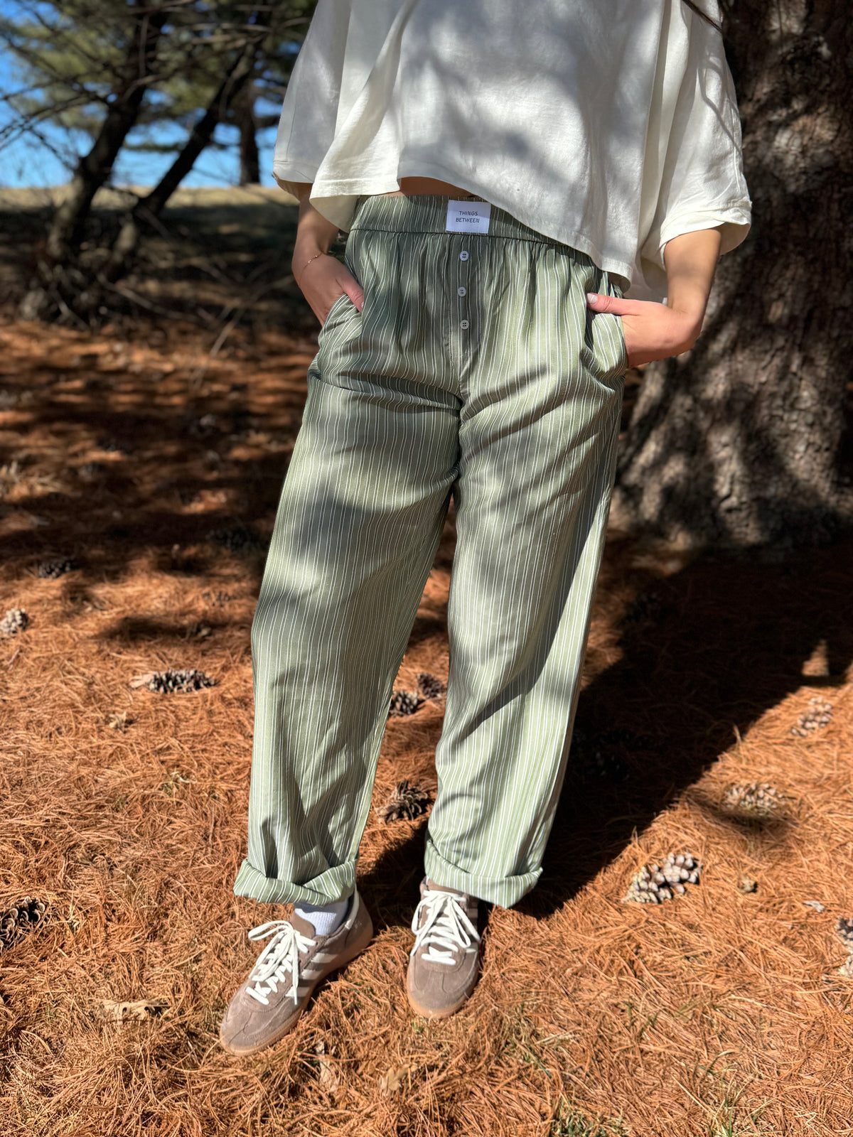 Olive Striped Pajama Lounge Pants