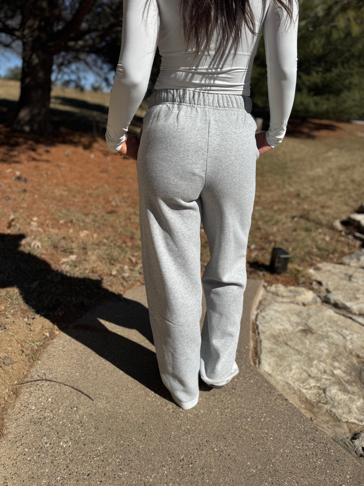 Heather Grey Wide Leg Fleece Sweatpants