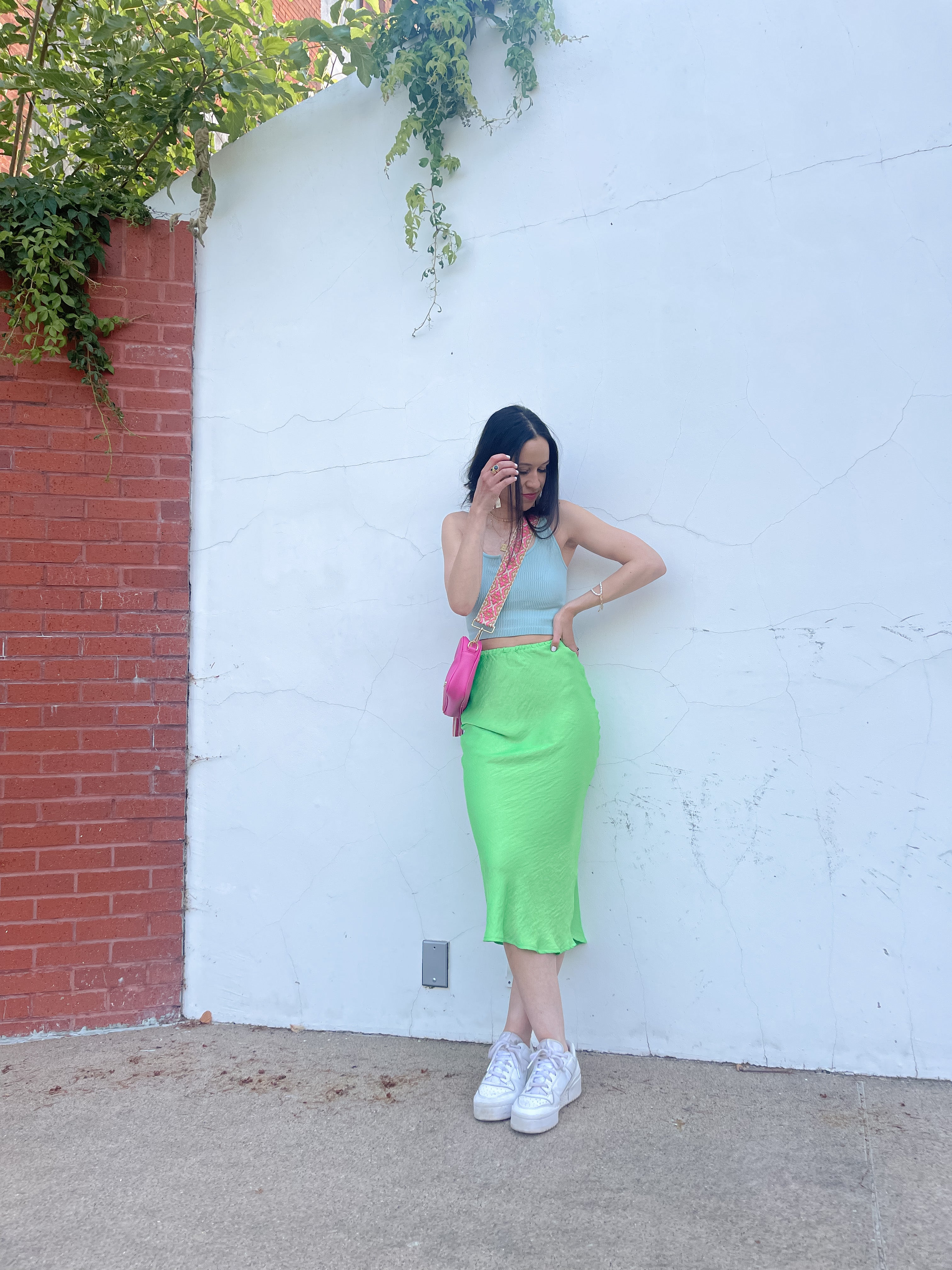 Satin shop neon skirt